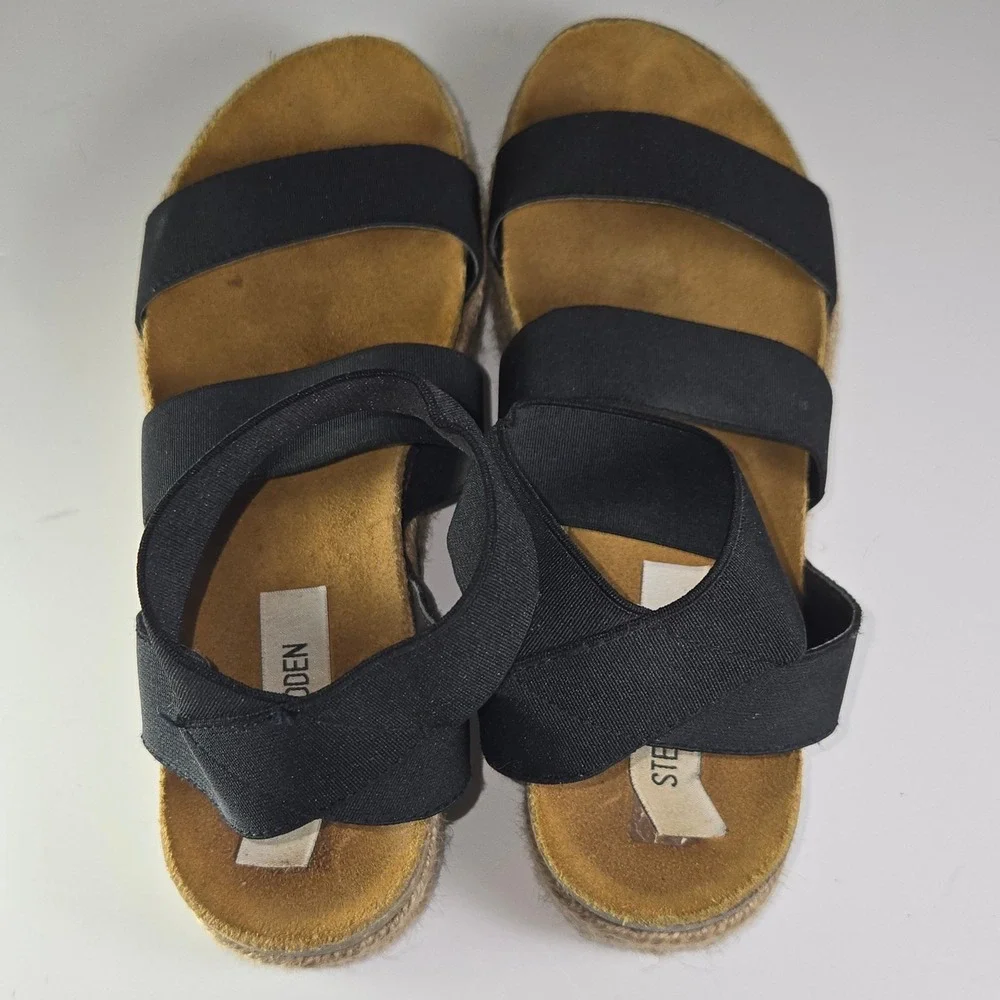 Steve Madden Black Elastic Strap Platform Espadrille Sandals Women Size‎ 8